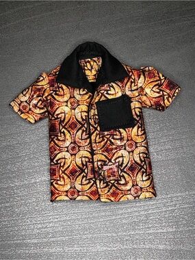 Handcrafted geometric fireweave print shirt for 12 inch doll - OOAK